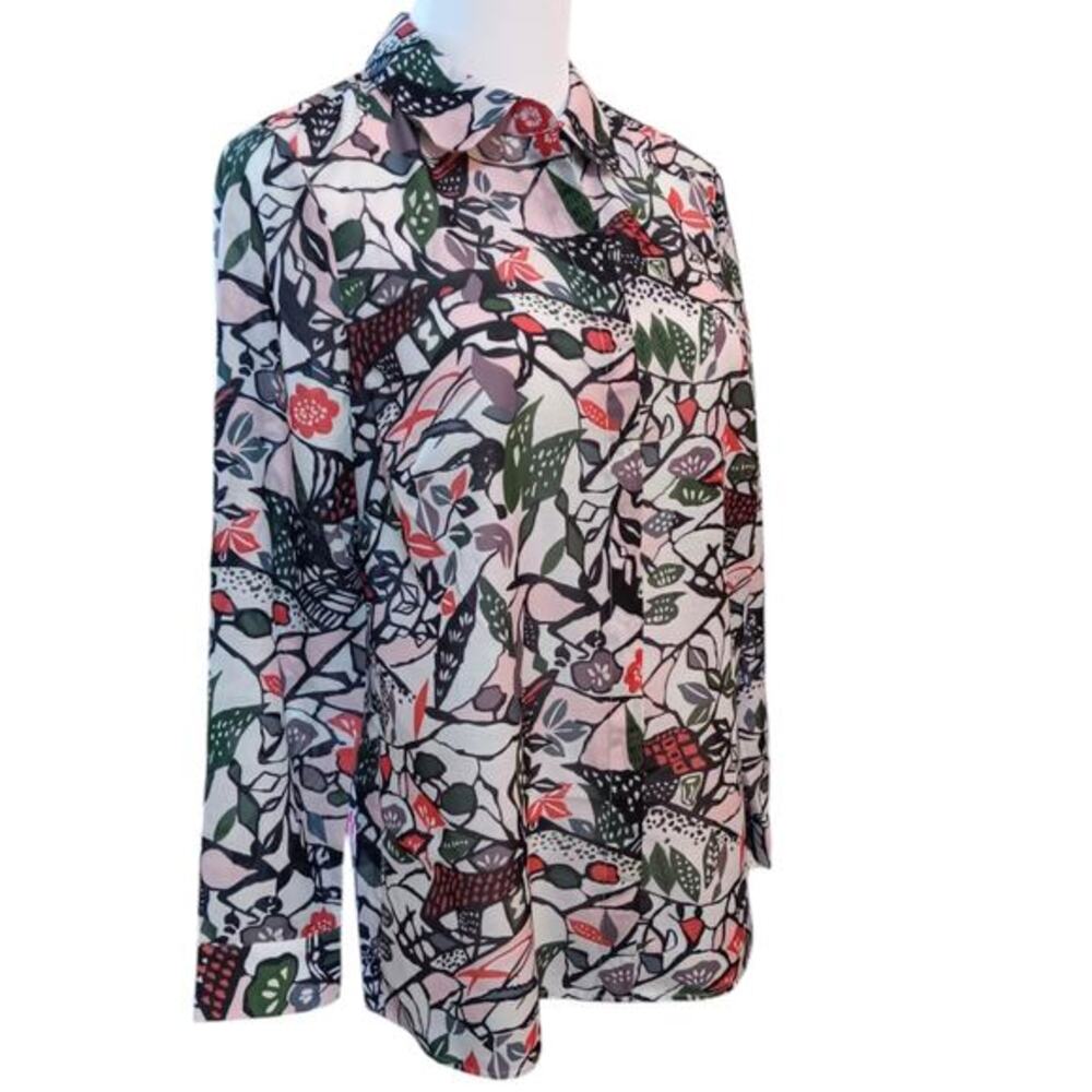 TED BAKER LONDON Blouse Top Bright Colorful Busy Print Size US 6 Button Front